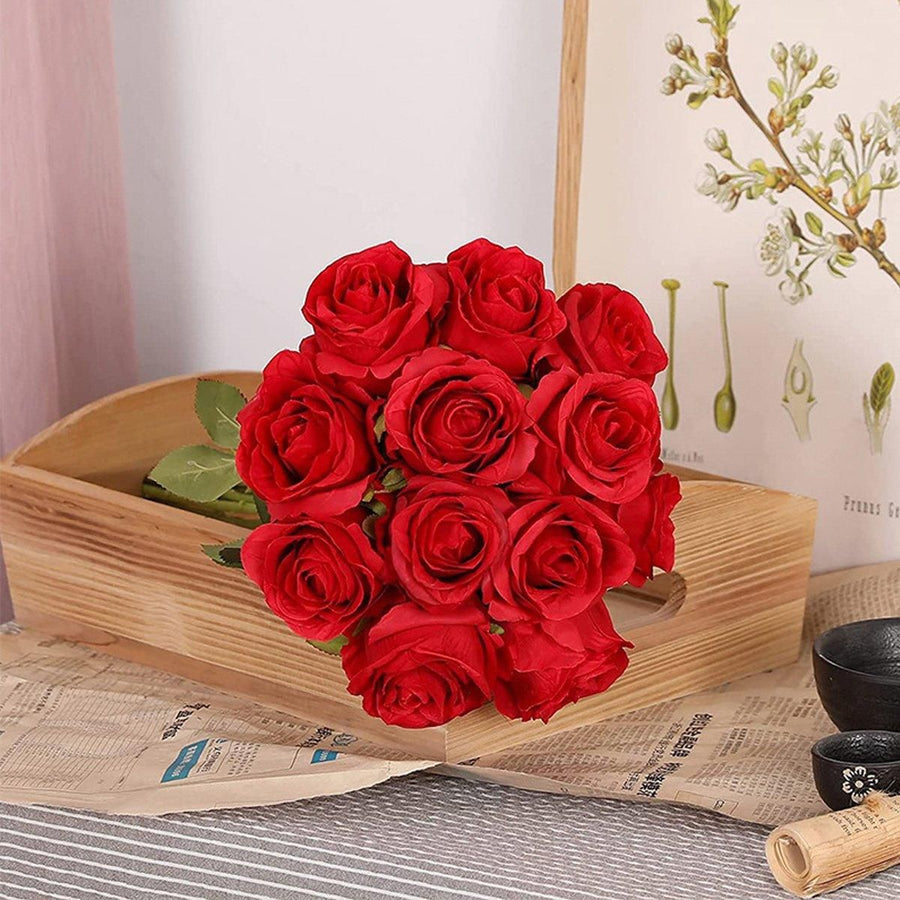 10pcs Artificial Silk Simulation Rose Flowers - Wedding Party Home Decorations - Silver