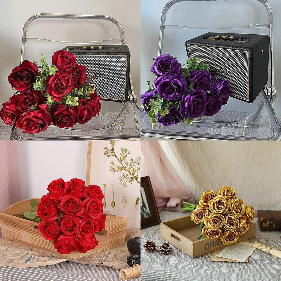 10pcs Artificial Silk Simulation Rose Flowers - Wedding Party Home Decorations - White