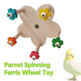Rotating Wooden Bird Toy Parrot Ferris Wheel Cage Play Stand Turntable Spinner - Top-Down View