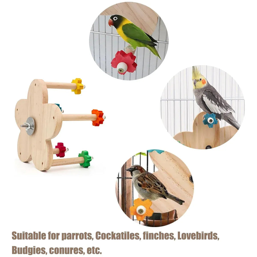 Rotating Wooden Bird Toy Parrot Ferris Wheel Cage Play Stand Turntable Spinner