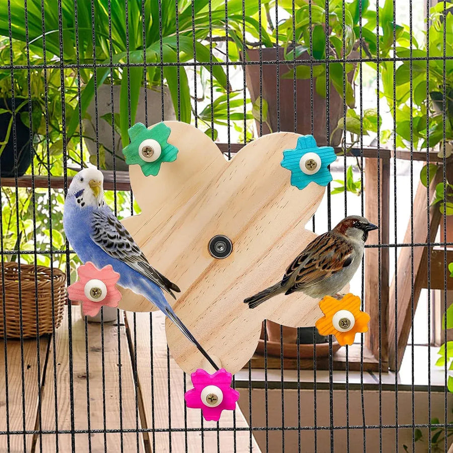 Rotating Wooden Bird Toy Parrot Ferris Wheel Cage Play Stand Turntable Spinner