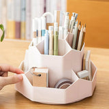 360 Degree Rotating Large Capacity Pen Holder Plastic Desktop Office Student Organizer - Low Angle