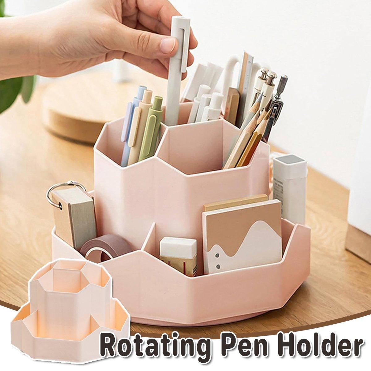 360 Degree Rotating Large Capacity Pen Holder Plastic Desktop Office Student Organizer