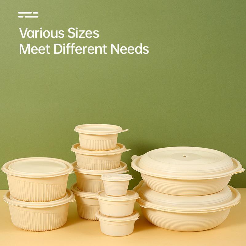 50PCS Biodegradable Corn Starch Lunch Box Round Takeout Containers Eco Friendly - 450ml