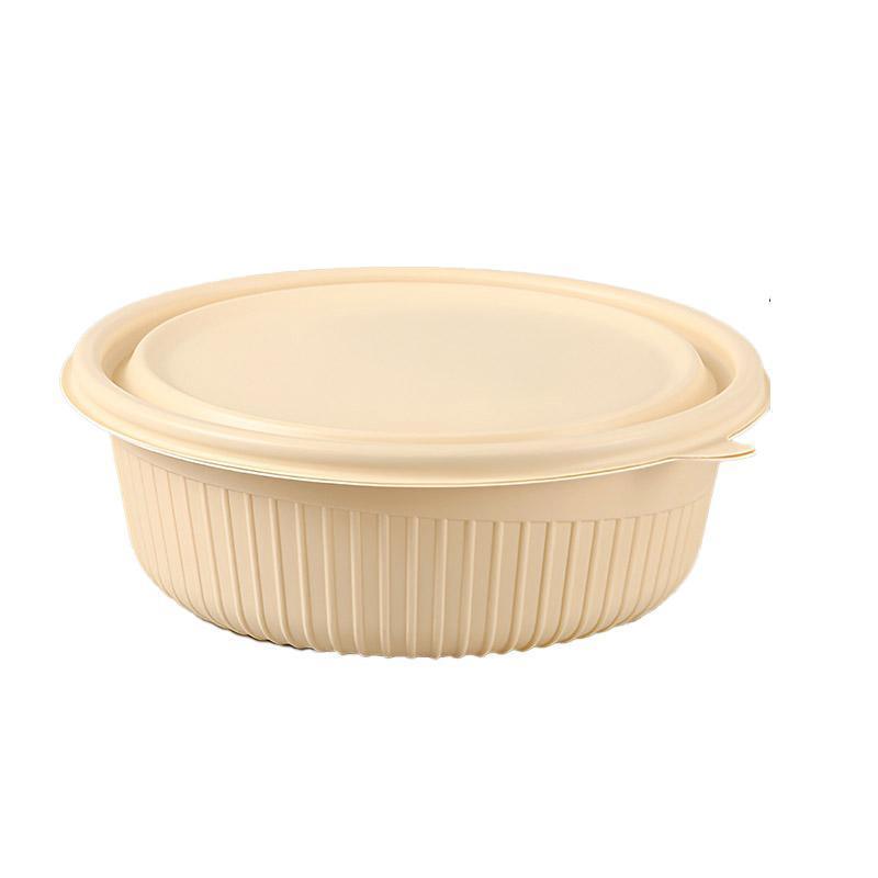 50PCS Biodegradable Corn Starch Lunch Box Round Takeout Containers Eco Friendly - 900ml