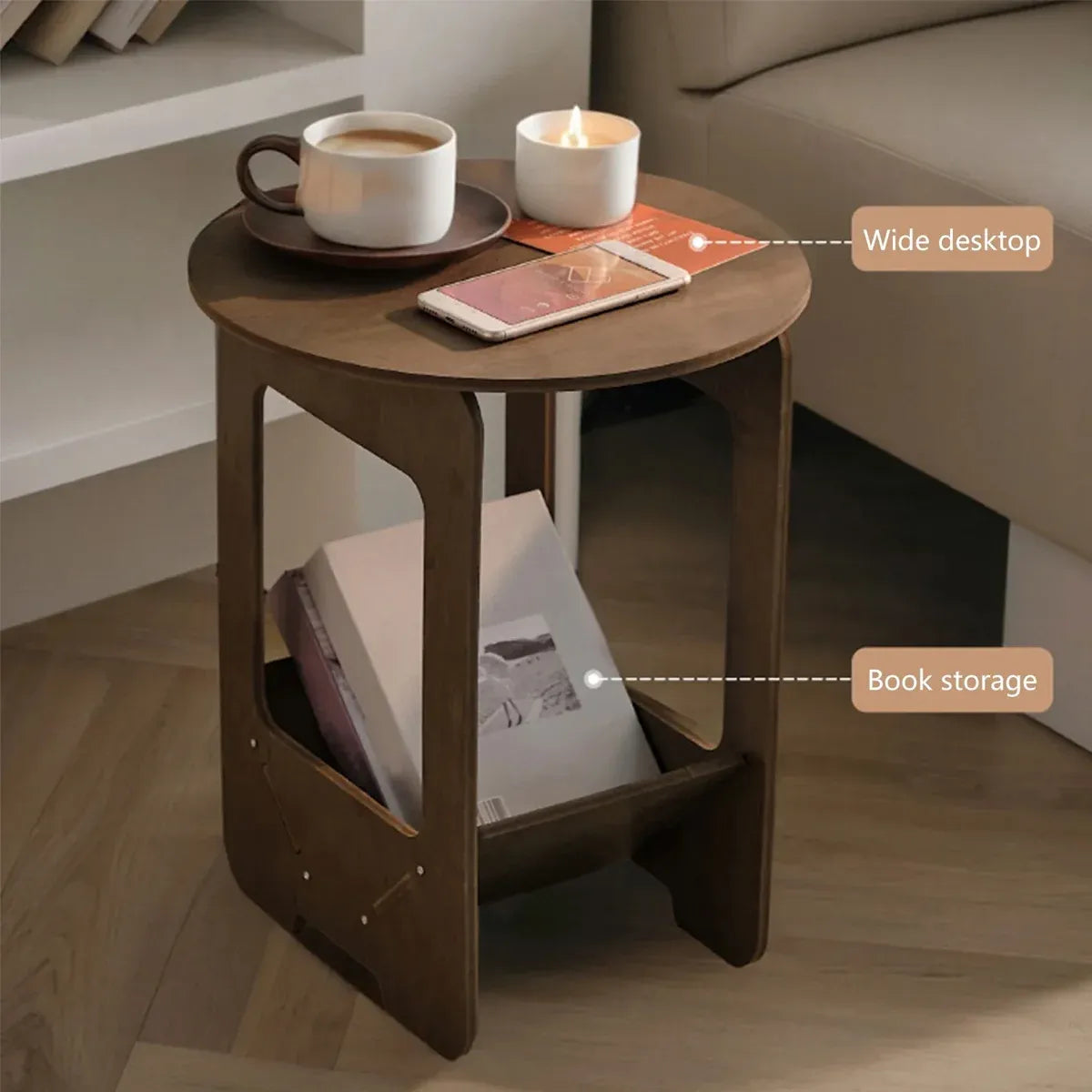 Double Layer Bedside Storage Table for Bedroom Living Room Nightstand Organizer