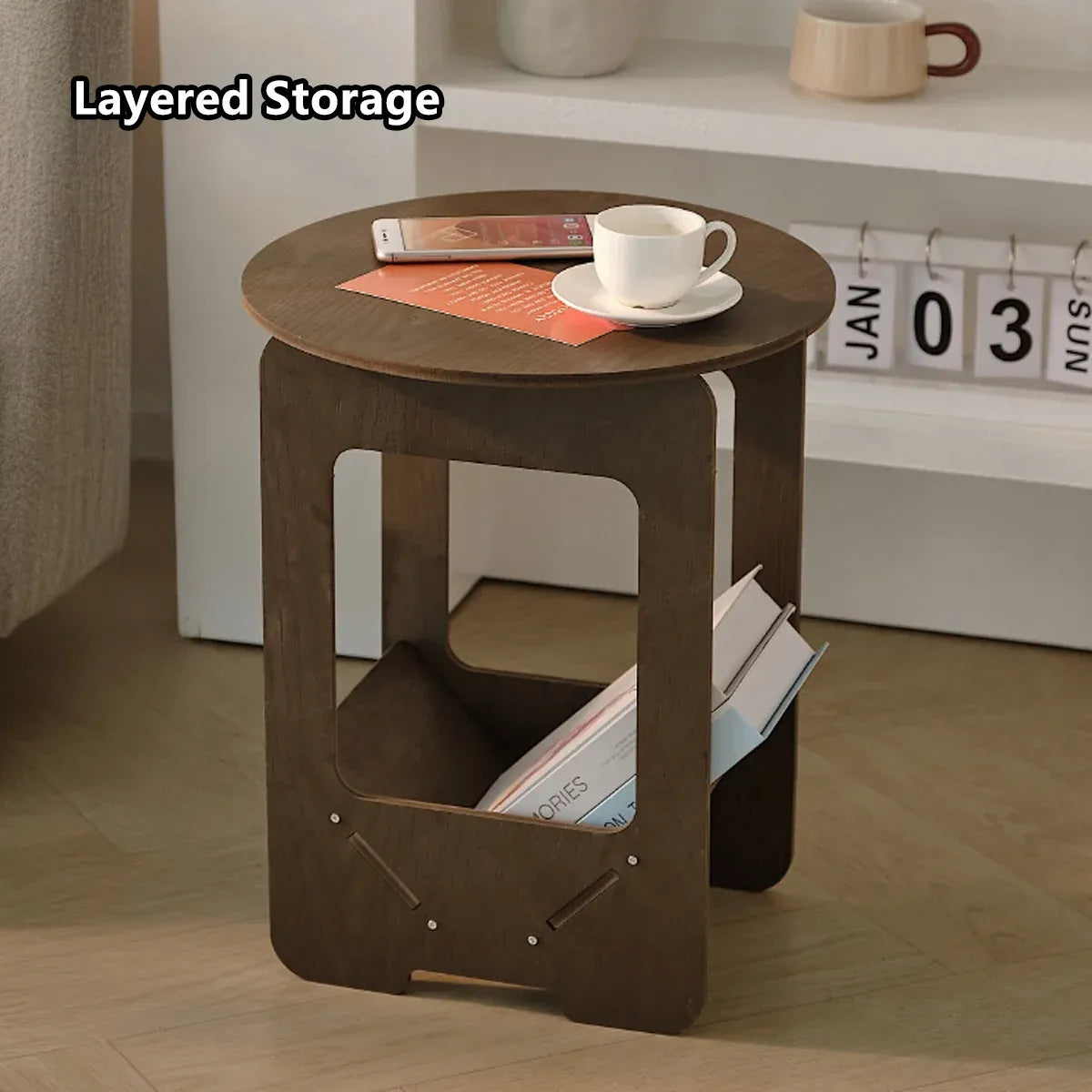 Double Layer Bedside Storage Table for Bedroom Living Room Nightstand Organizer
