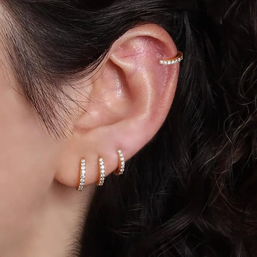 7sizes Hoop Earring Silver Zirconia Ear Huggie Hoop Cartilage Piercing Jewellery - Champagne-10mm