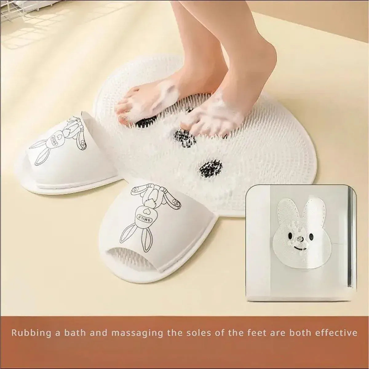 Silicone Foot Scrubber Rabbit Tub Mat Suction Cup Exfoliating Brush Cleaning Mat - Grey