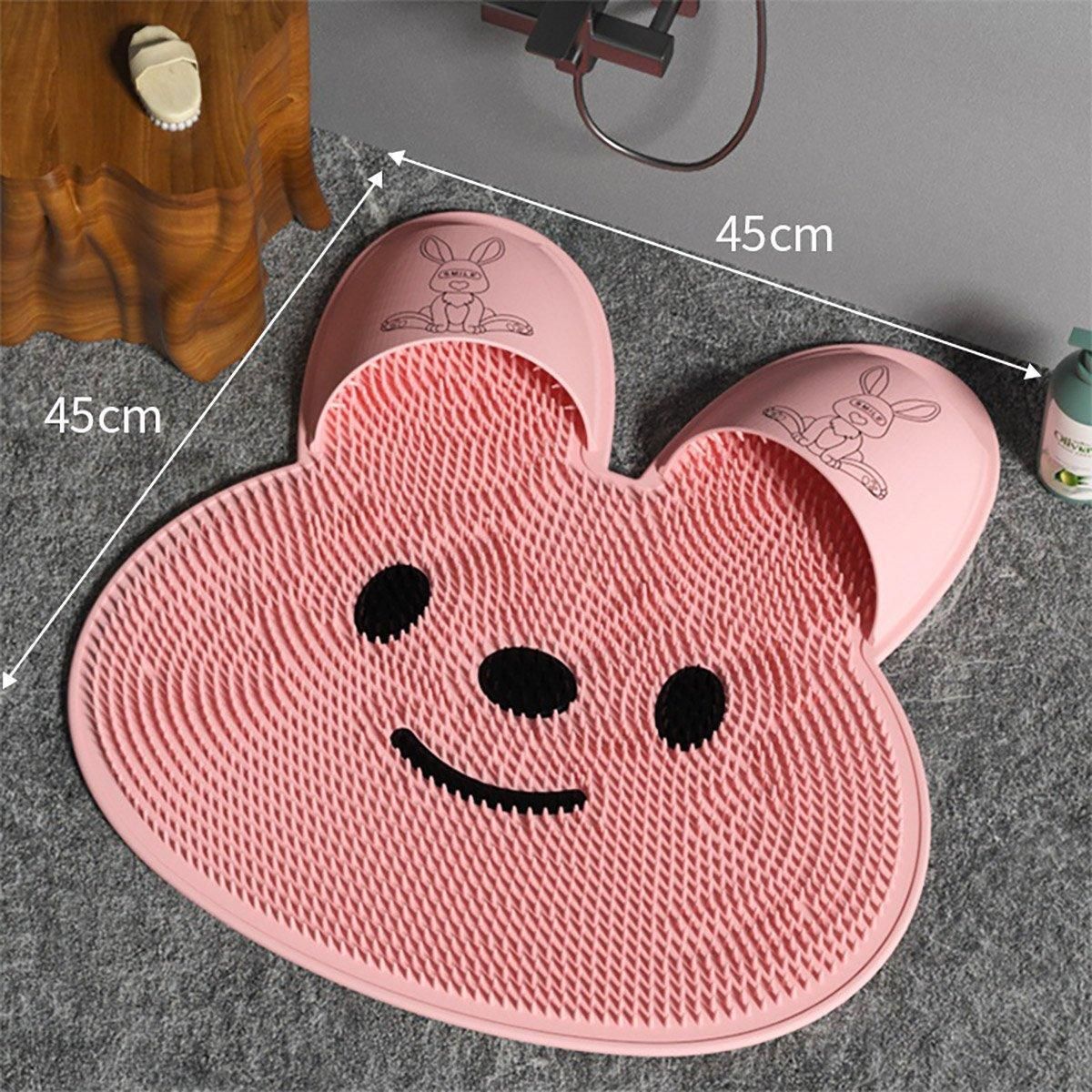 Silicone Foot Scrubber Rabbit Tub Mat Suction Cup Exfoliating Brush Cleaning Mat - Pink