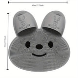 Silicone Foot Scrubber Rabbit Tub Mat Suction Cup Exfoliating Brush Cleaning Mat - White - Top-Down View