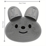 Silicone Foot Scrubber Rabbit Tub Mat Suction Cup Exfoliating Brush Cleaning Mat - White - Side View