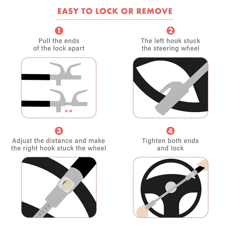 Multi Functional Car Anti Theft Steering Wheel Lock Security Bar for Vehicle Use