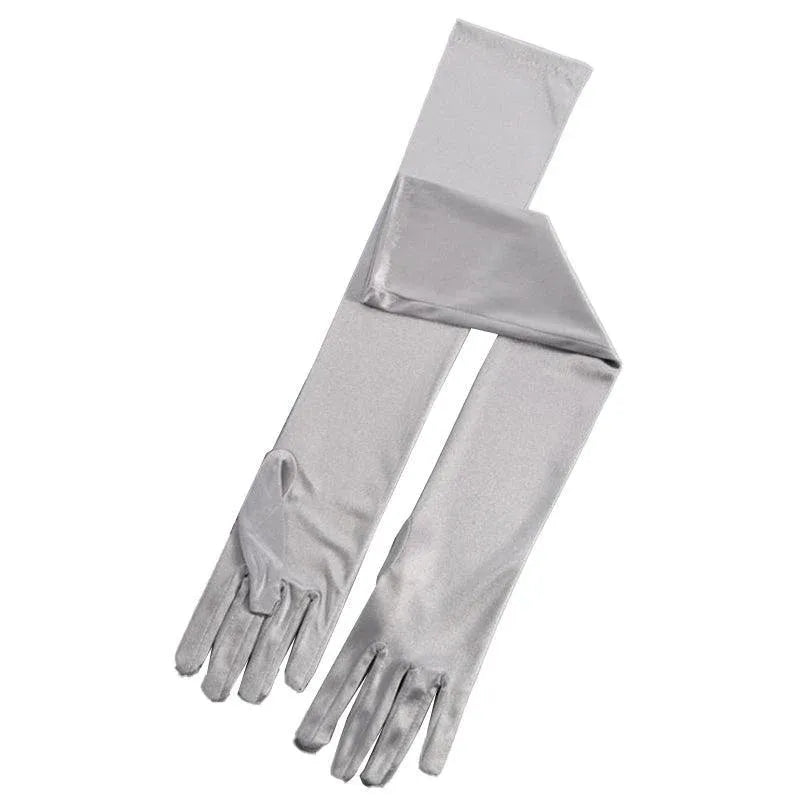 Elegant Long Satin Opera Gloves for Prom Party Wedding Costume or Formal Dress - Silver