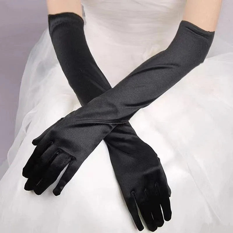 Elegant Long Satin Opera Gloves for Prom Party Wedding Costume or Formal Dress - Silver