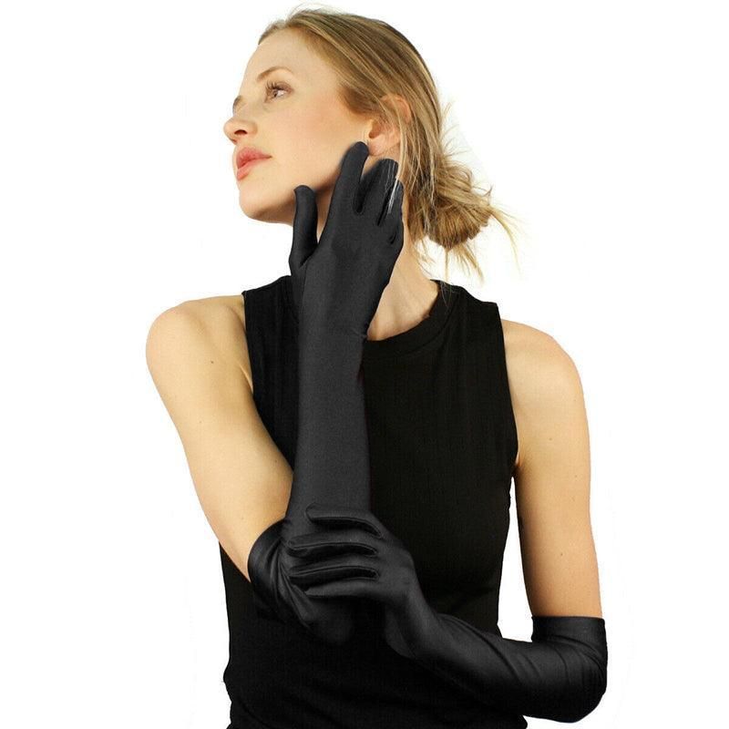 Elegant Long Satin Opera Gloves for Prom Party Wedding Costume or Formal Dress - Silver