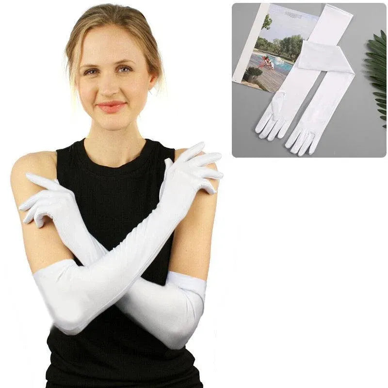 Elegant Long Satin Opera Gloves for Prom Party Wedding Costume or Formal Dress - Silver
