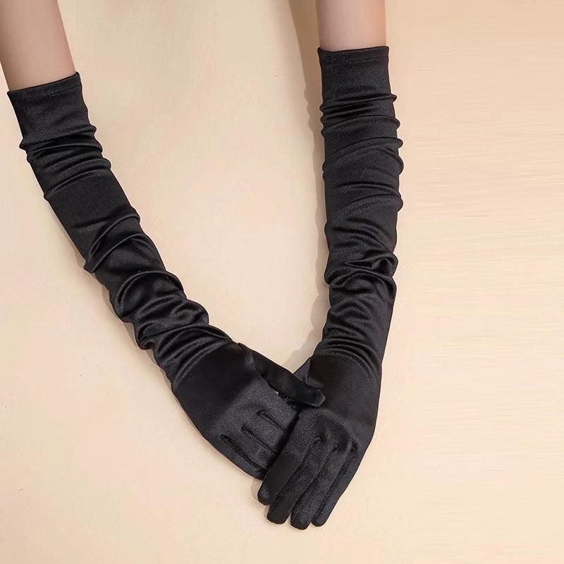 Elegant Long Satin Opera Gloves for Prom Party Wedding Costume or Formal Dress - Silver