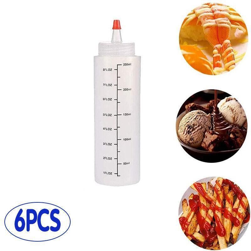 Squeeze Condiment Dispenser Bottles 250ml 500ml Sauce Craft Use Set of 6 - 250ML