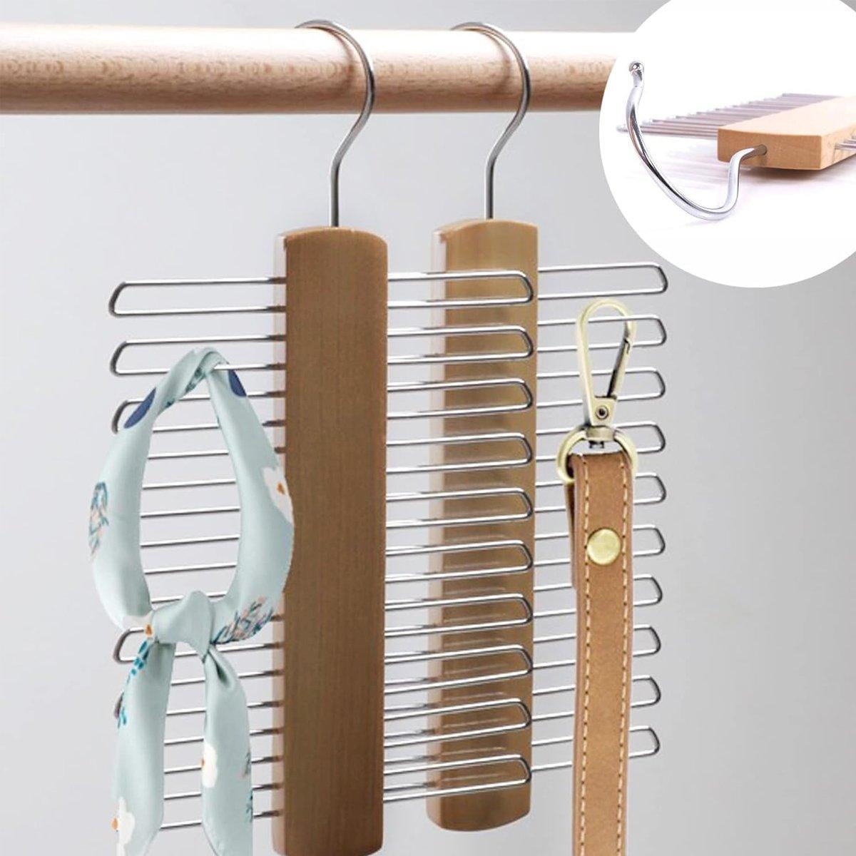 2PCS Double Hook Silk Scarf Towel Rack Organizer Tie Hanger Closet Storage