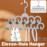 5PCS Non-slip Flocked 11-Hole Hanger for Towels Scarves Ties Drying Storage Rack