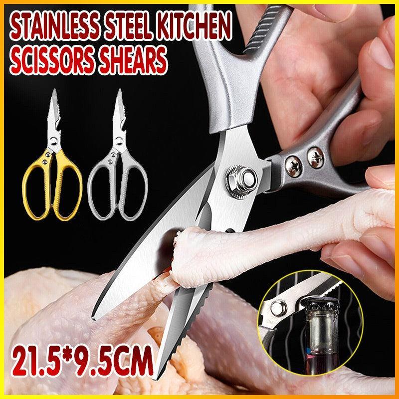 2X Japanese Heavy Duty Stainless Steel Kitchen Scissors Shears Fish Chicken Bone - 2pcs Silver