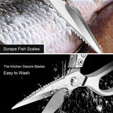 2X Japanese Heavy Duty Stainless Steel Kitchen Scissors Shears Fish Chicken Bone - 2pcs Silver - Side View