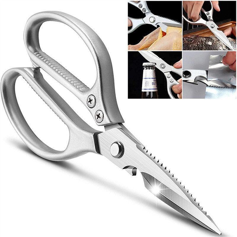 2X Japanese Heavy Duty Stainless Steel Kitchen Scissors Shears Fish Chicken Bone - 2pcs Silver