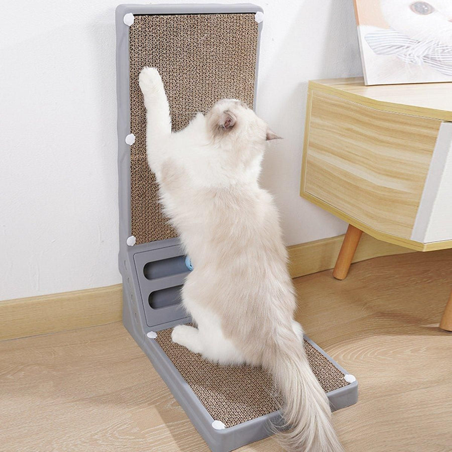 L-shaped Cat Scratching Board Vertical Claw Toy Cat Scratcher for Pet Playtime - Grey