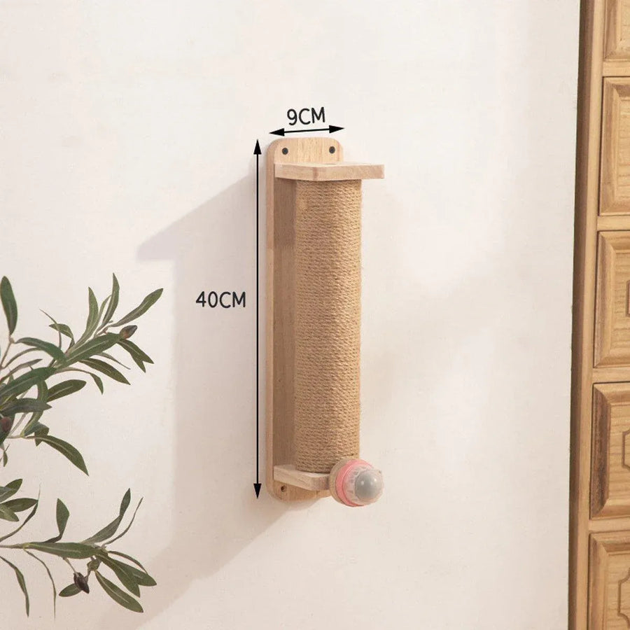 2Style Wood Wall-Mounted Natural Sisal Rope Cat Scratching Claw Grinding Pet Toy - Mouse-Solid Wood