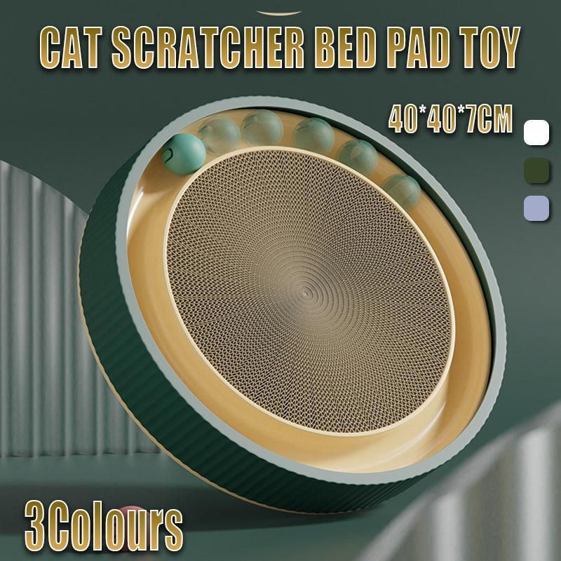 Cat Scratcher Lounge Bed Toy 40cm Round Foldable Cardboard Pad with Ball Track - Blue