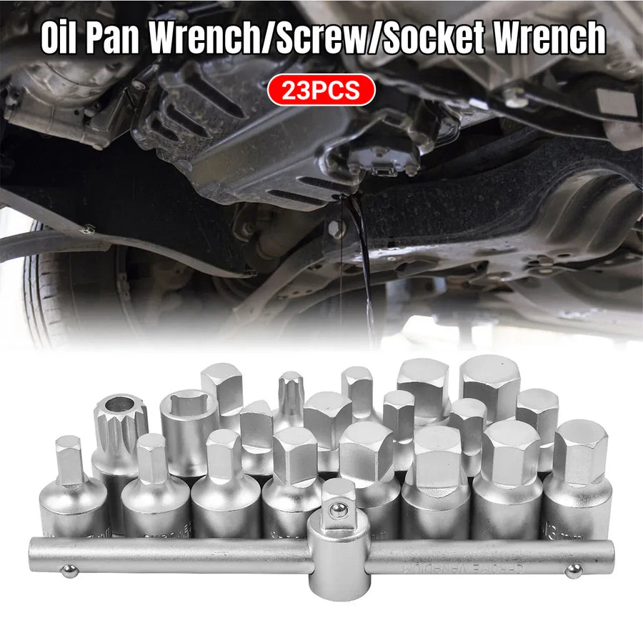 23PCS Oil Pan Wrench Socket Set T-bar Removal Kit for Car Truck Engine Repair
