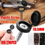 100/200X Plastic Screw Cover Caps Holes Cams Furniture Kitchen Button Nuts Bolts - Brown