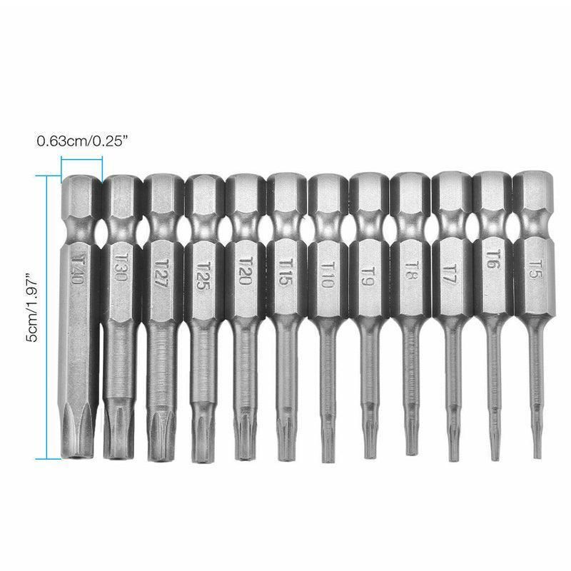 12PCS Torx Screwdriver Bit Set Hex Shank S2 Steel Drill Insert