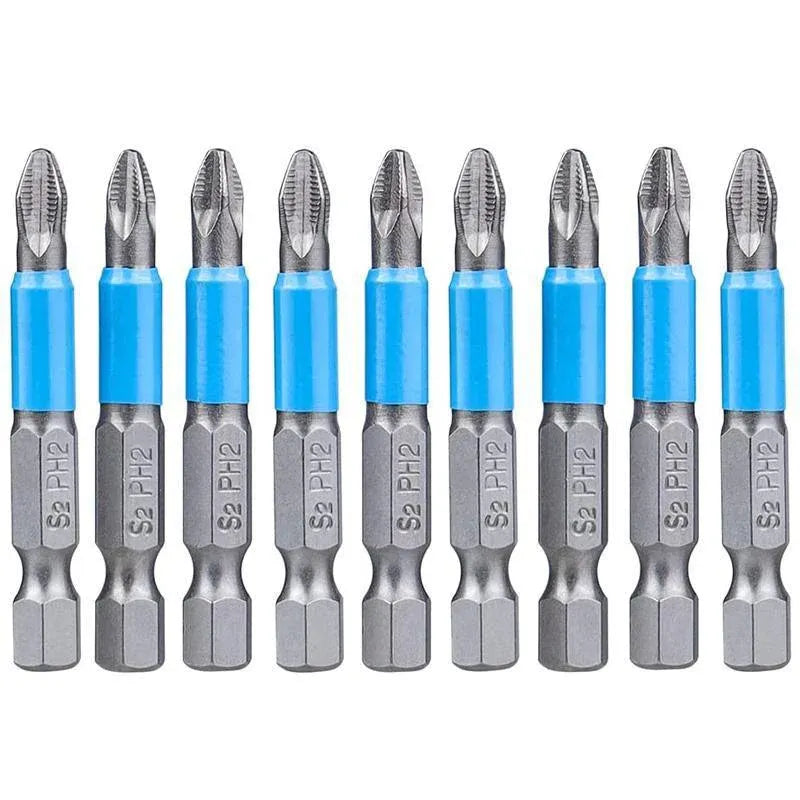 10PCS Anti Slip Electric Hex Shank 50mm PH2 Cross Head Screwdriver Bits Set