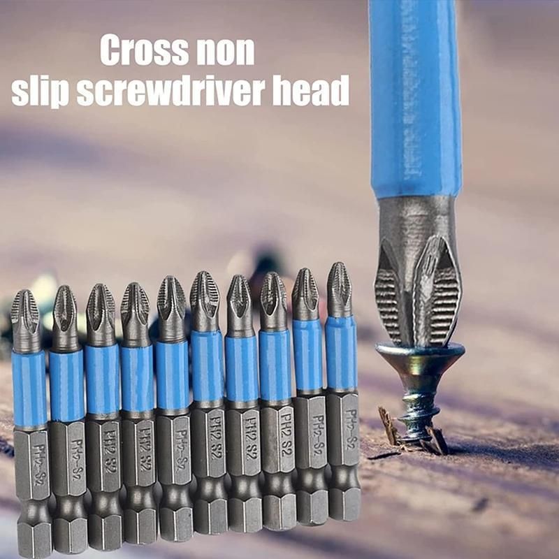 10PCS Anti Slip Electric Hex Shank 50mm PH2 Cross Head Screwdriver Bits Set