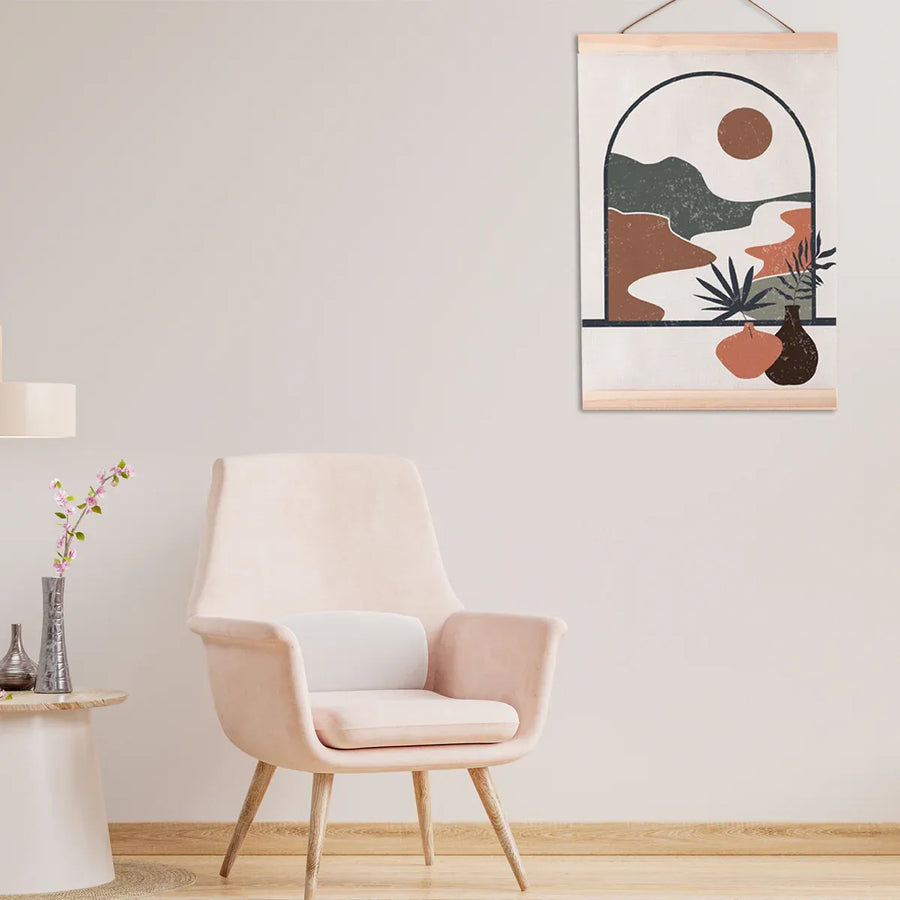 Scroll Painting with Solid Wood Hanger Traditional Chinese Style For Home Decor