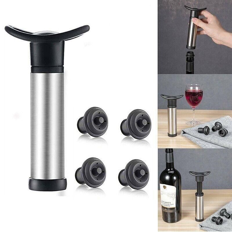 Wine Saver Vacuum Pump Sealer Preserver Set With 4 Valves Air Bottle Stoppers Au
