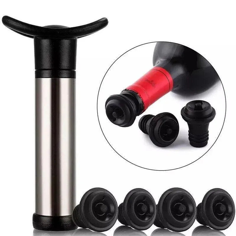 Wine Saver Vacuum Pump Sealer Preserver Set With 4 Valves Air Bottle Stoppers Au