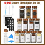 12pcs Square Glass Spice Jars Clear Storage Containers Kitchen Spice Organizing