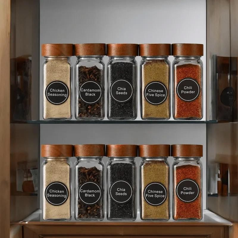 12pcs Square Glass Spice Jars Clear Storage Containers Kitchen Spice Organizing
