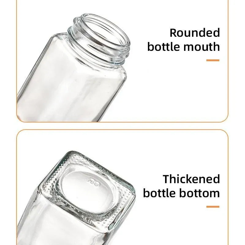 12pcs Square Glass Spice Jars Clear Storage Containers Kitchen Spice Organizing
