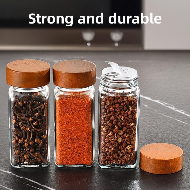 12pcs Square Glass Spice Jars Clear Storage Containers Kitchen Spice Organizing