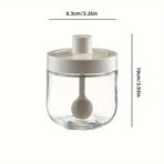 3PCS Glass Seasoning Jar with Spoon Lid Kitchen Salt Spice Storage Box Organizer