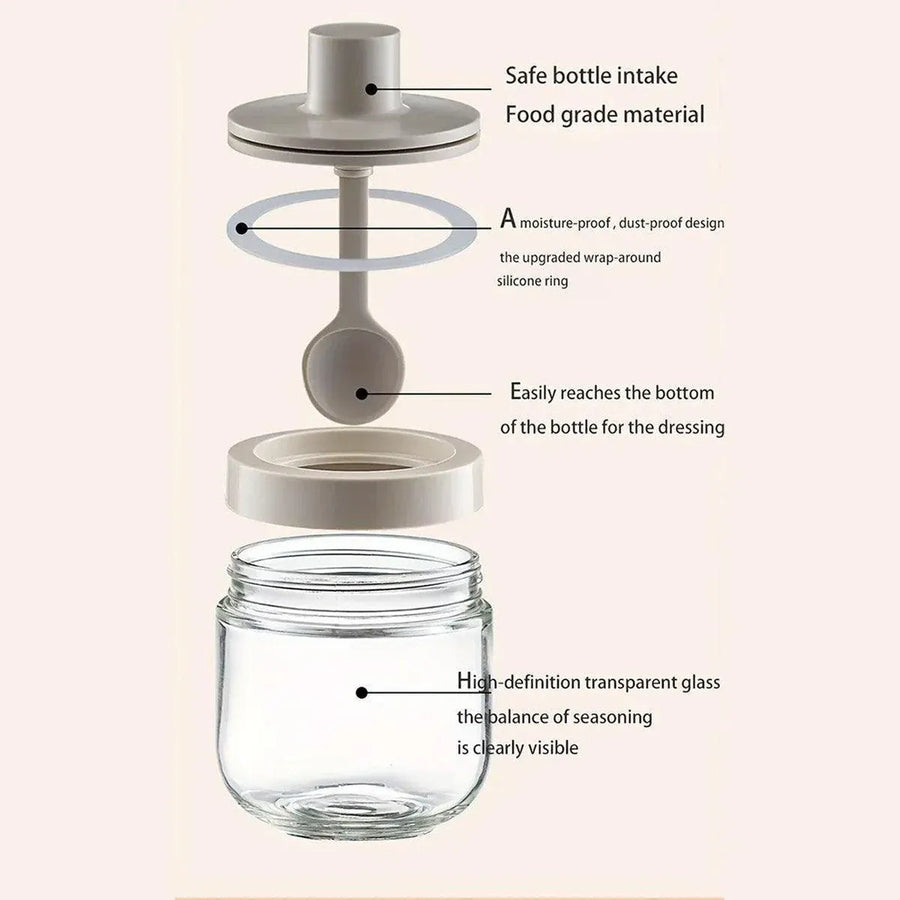 3PCS Glass Seasoning Jar with Spoon Lid Kitchen Salt Spice Storage Box Organizer