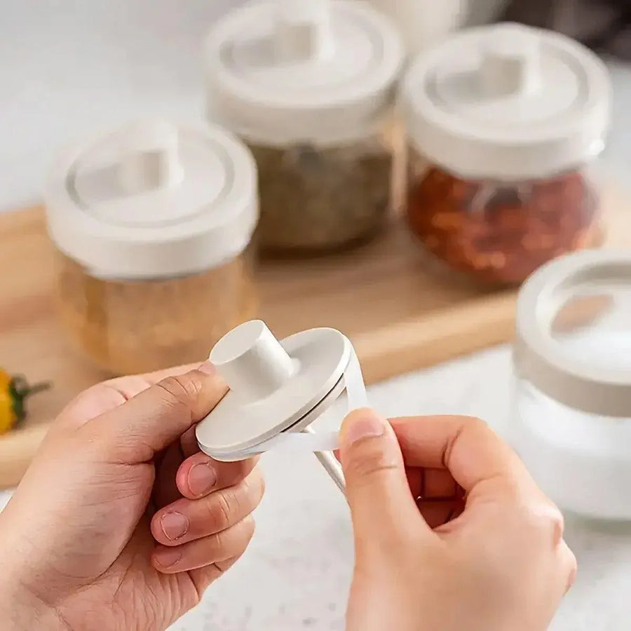 3PCS Glass Seasoning Jar with Spoon Lid Kitchen Salt Spice Storage Box Organizer