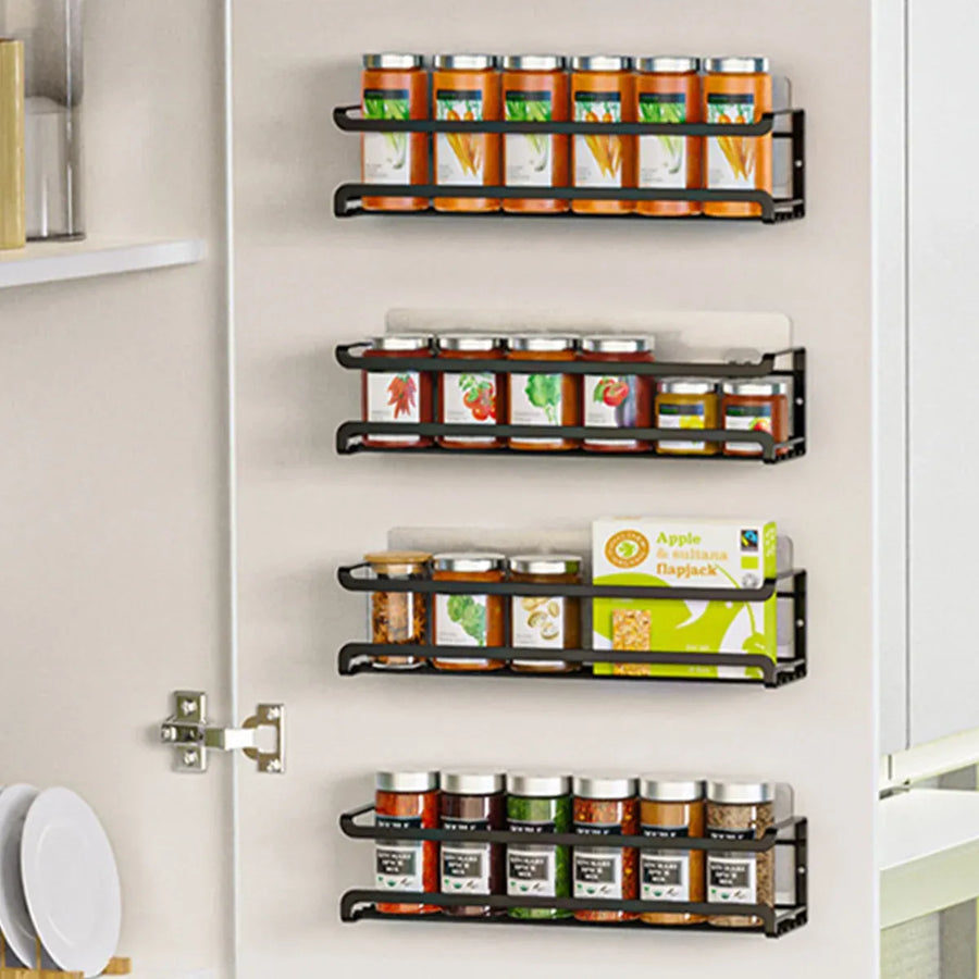 Seasoning Rack Set 4PCS Wall Mounted Spice Bottle Organizer Shelf for Kitchen