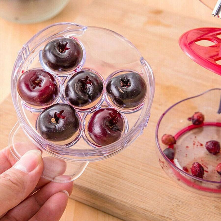 Cherry Pitter Olive Seed Squeeze Tool Handheld Stoner Remover Corer Kitchen Red