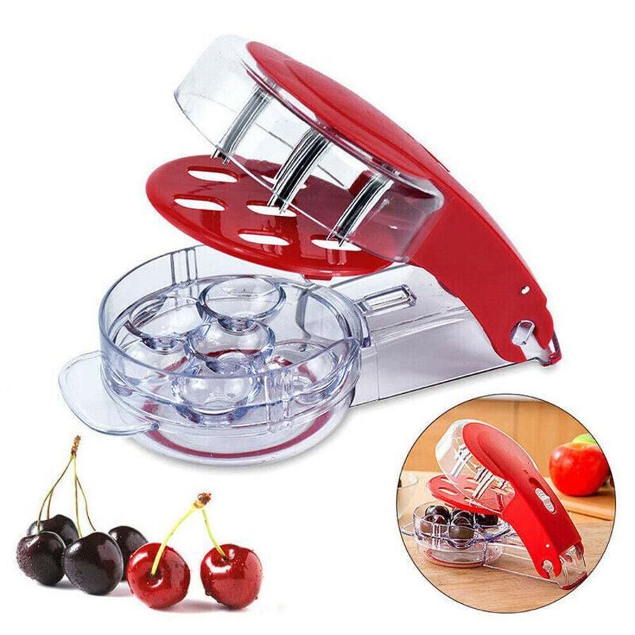 Cherry Pitter Olive Seed Squeeze Tool Handheld Stoner Remover Corer Kitchen Red