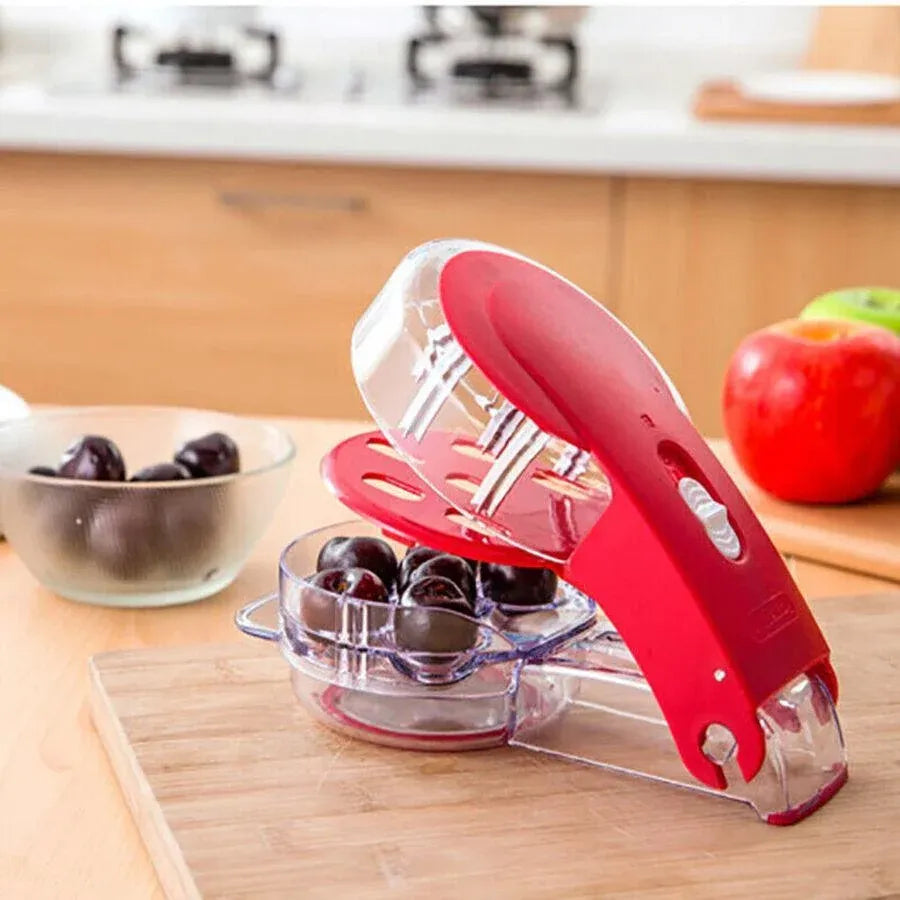 Cherry Pitter Olive Seed Squeeze Tool Handheld Stoner Remover Corer Kitchen Red